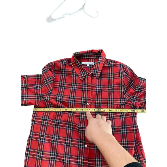 English Factory Plaid Button-Up Tartan Blouse Top Size Medium holiday - Picture 7 of 9